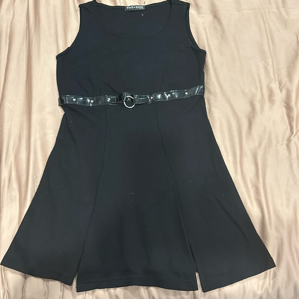Black Mini Dress Woman’s with Belt Cute Short Size Small